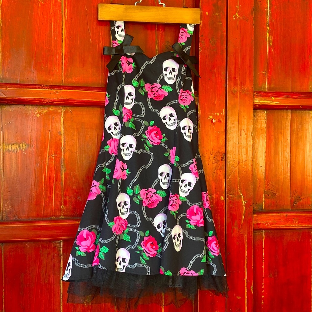 H&R skull and rose halter dress, size small